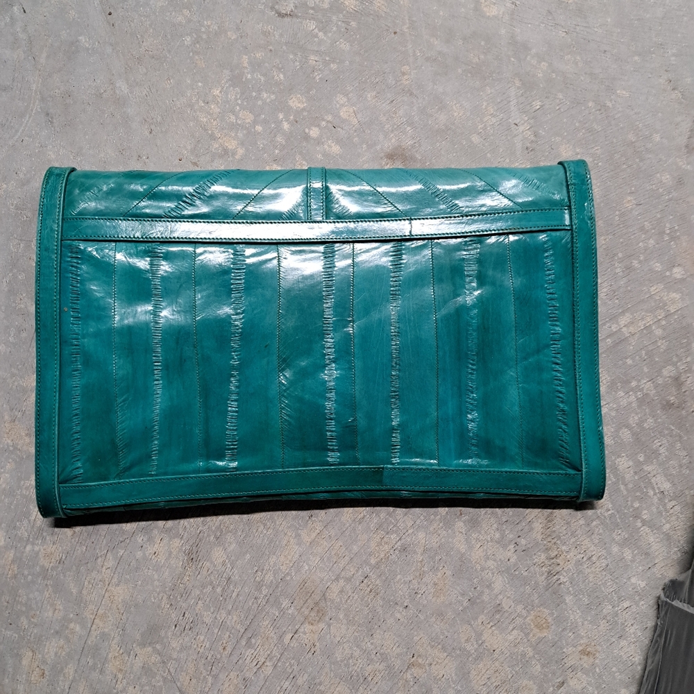 Vintage Teal Eel Leather Clutch Bag - Picture 2 of 7